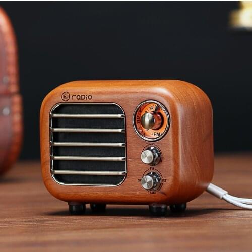 Portable Vintage Stereo Receiver FM Radio MP3 Player Bluetooth Mini Wood Radios Retro Built-in Battery Speaker USB rechargeable