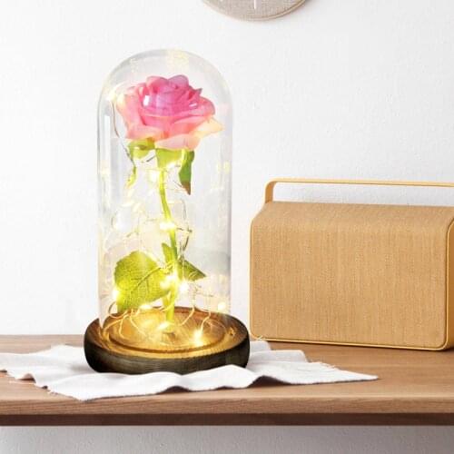 Dropshipping Red/ White/ Black Eternal Rose Flower In Glass Dome with LED Light Wooden Base Valentine Christmas Gifts for Women