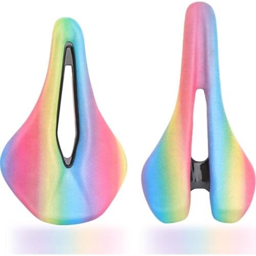 Rainbow Leather Bike Seat Mountain Road Bike Mat Hollow Comfortable Breathable Folding Color Saddle Bicycle Seat Bag
