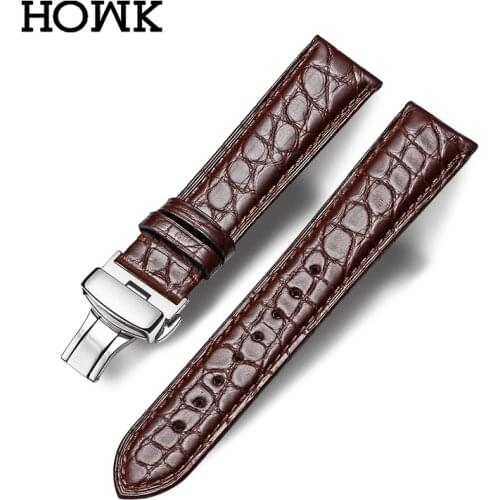 HOWK Watchband 18mm 19mm 20mm 21mm 22mm 23mm 24mm Real Leather Watch Band Alligator Round Pattern Watch Strap