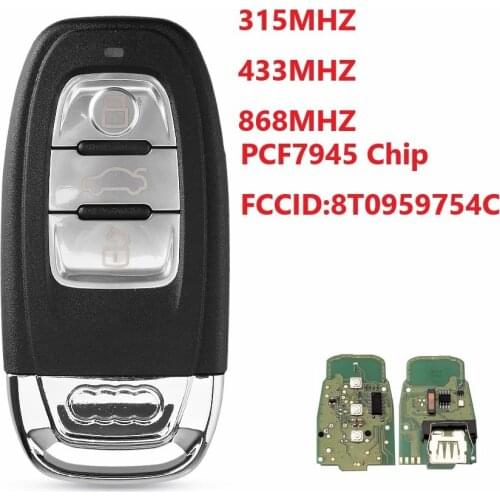 3 Button Car Smart Remote Key For AUDI Q5 A4L A5 A6 2009-2012 Transponder Chip PCF7945 315MHz/433MHZ/868MHZ