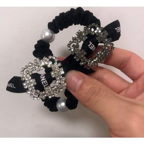 Luxury Rhinestone Pearl Bow Elastic Scrunchie Hair Ropes for Women Girls Fashion Simple Geometry Large Intestine Hair Ring Bands