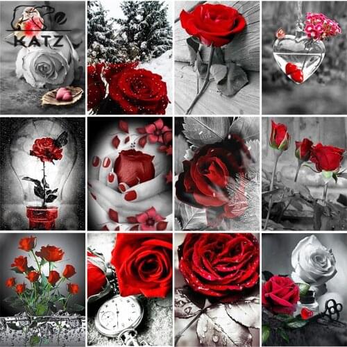Rose Diamond Painting Red Flower Embroidery Crossing Diy Mosaic Art Couple Commemorative Gift Cross Stitch Home Decoration