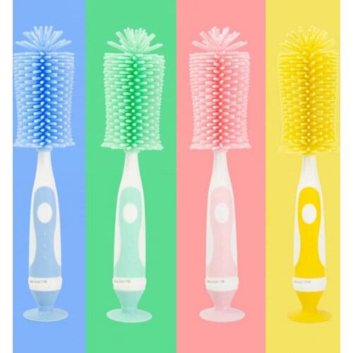 Baby Bottle Brush Long Handle 360 Degree Rotation Silicone Infant Milk Bottle Brush Cleaner for Home