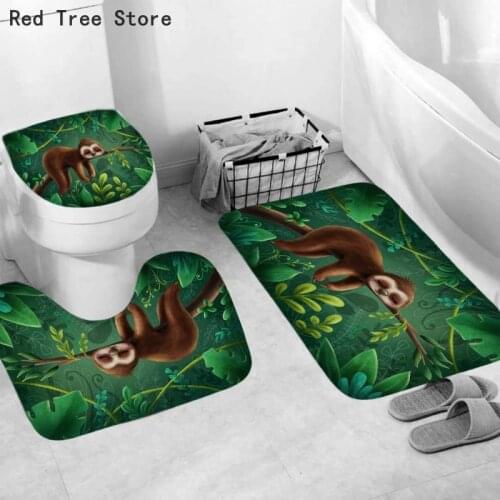 Sleeping Sloth Bath Mat Animal Pattern Print Flannel Non-slip Bathroom Kitchen Entrance Floor Decor Carpet 3pcs/Set Home Textile
