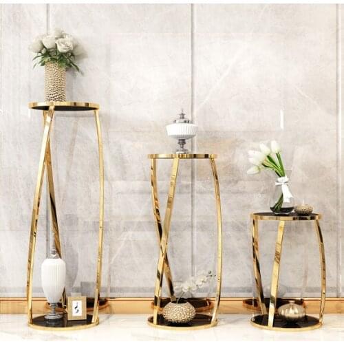 Light luxury flower rack circular living room modern stainless steel flower rack indoor landing metal storage flower tray