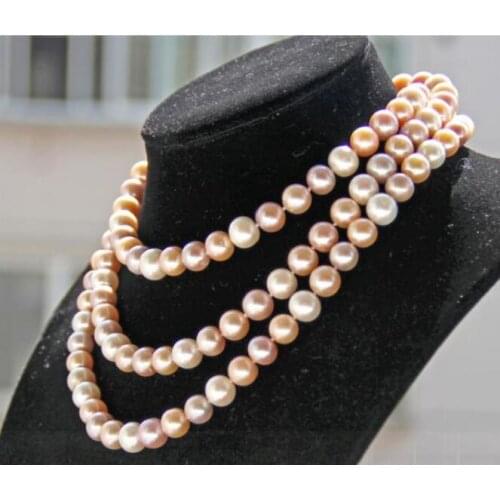 Gorgeous AAA9-10mm south sea round multicolor pearl necklace 48"14K Gold Clasp KKK