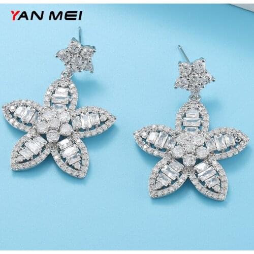 YANMEI Five-pointed Star Earrings for Women Wedding Jewelry Petal Earrings Colorful Transparent Zircon Earrings YME9676