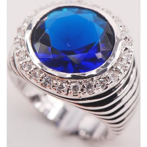 Blue Crystal Zircon White Crystal Zircon 925 Sterling Silver Woman Ring Size 6 7 8 9 10 F640 Fashion