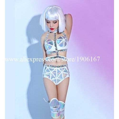 New Catwalk Show Silver Sexy Lady Evening Dress Ballrooom Costume DS Clothing Party Halloween Performance DJ Singer Dance Outfit
