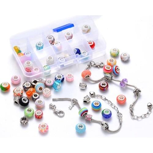 1Box Acrylic & Alloy European Beads Charms For DIY Bracelets Bangles Making Women Jewelry Accessories Mixed Color