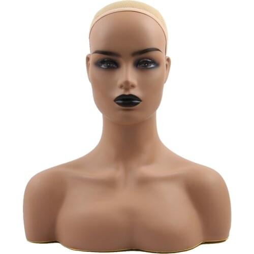 1PC NEW Beige Brown Skin Mannequin Head With Shoulders Hat Glasses Wig Display Stand With Ear Holes Beauty Supply Female Head