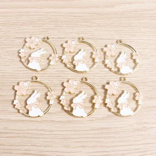 10pcs 31*30mm Cartoon Enamel Rabbit Charms for Jewelry Making Alloy Flower Charms for Pendants Necklaces Drop Earrings DIY Craft