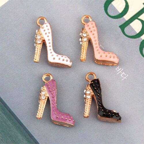 10Pcs Enamels High Heels Charms Making Women Shoe Pendant Necklaces Keychains Jewelry Wholesale 20X15mm A3084