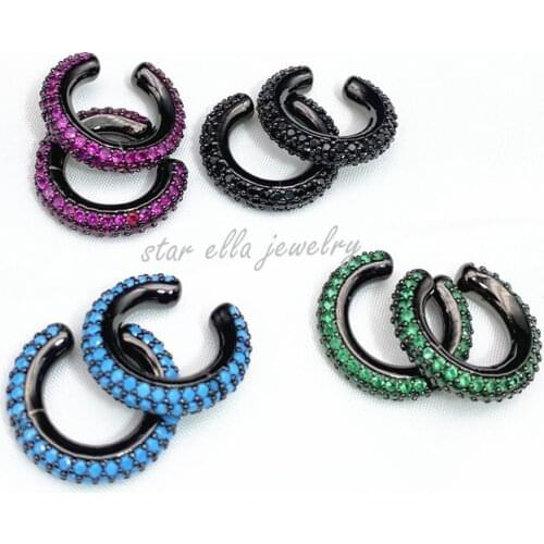 4pairs/lot Two Tone Colors Plated C Style Ear Cuff with Cubic Zirconia Pave Jewelry Supplier