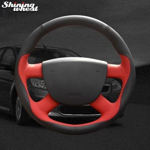 Shining wheat Black Red Leather Black Suede Car Steering Wheel Cover for Ford Kuga 2008-2011 Focus 2 2005-2011 C-MAX 2007-2010