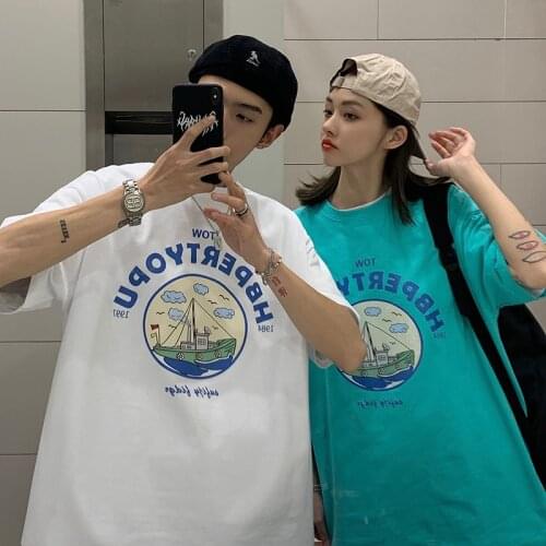 Maxxo Korea Clothing Kawaii Aesthetic T-Shirt Couple Short-Sleeved Alt Harajuku Oversize Womens t-Shirts 2021 Hit Goth Tee Y2k