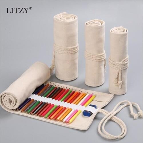 Canvas Roll Pencil Case 12/24/36 Holes Pencilcase Large Multi for Girls Boy Pen Bag Stationery Pouch Painting School Supplies
