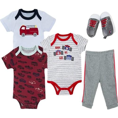 2019 Kavkas New Fashion Newborn Baby Boy Clothes Cotton Romper+Shoes+Long Pants 5Pcs Outfits Set Cartoon Clothing Set Bodysuits