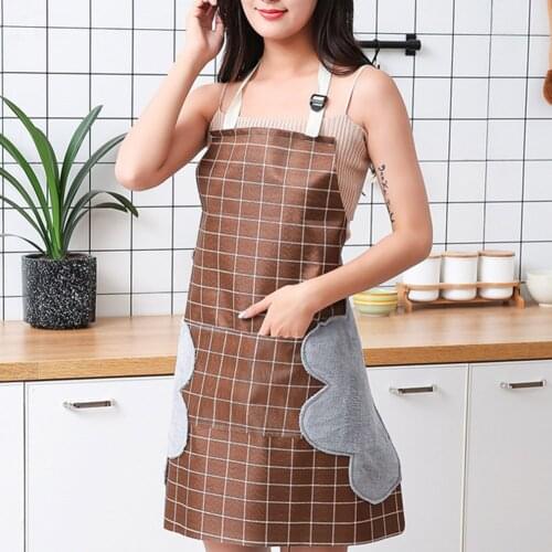 Erasable Hand Waterproof Apron Kitchen Oil and Dirt Antifouling Plaid Apron Large Front Pockets-30