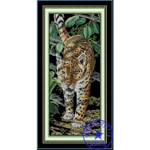 Top Quality hotsell lovely counted cross stitch kit leopard panther in forest