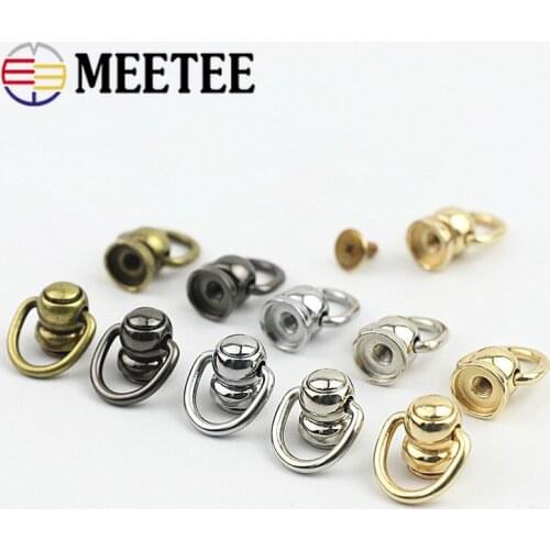 Meetee 10/20pcs 10mm Bag Side Hang Hook D Ring Buckles Strap Buckle Screw DIY Pendant Nipple Nail Hook Clasp Leather Accessories