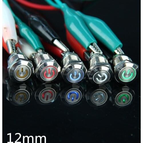 12MM LED Car Compurter Momentary metal switch spring return normally open 3V 5V 24V 12V 220V