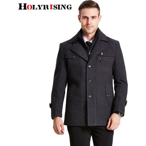 Mens Wool Coats & Jackets Winter Mens Casual Warm Outerwear Jacket Overcoat Pea Coat holyrising #18092