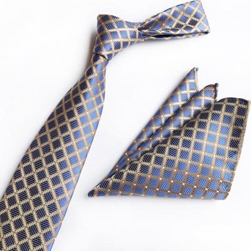 8cm Men Formal Necktie Set Personality Plaid Lattice Pattern Ties with Pocket Square