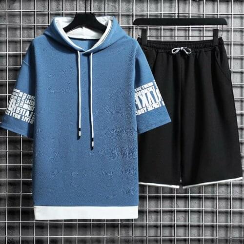 2021 Mens Hoodie Suit Sports Shorts Suit Korean Fashion Mens Clothing Casual Elastic Pants Highstreet Hoodie Hip-hop T-shirt