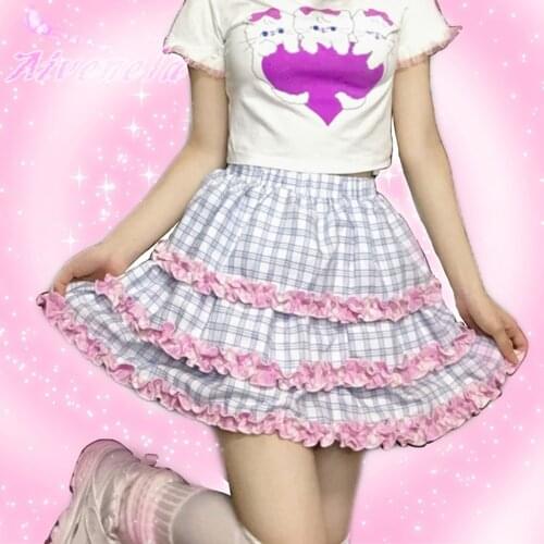 Harajuku Soft Girls Lolita Skirt Y2K Punk Girl Mini Plaided Cake Skirts AFC1186