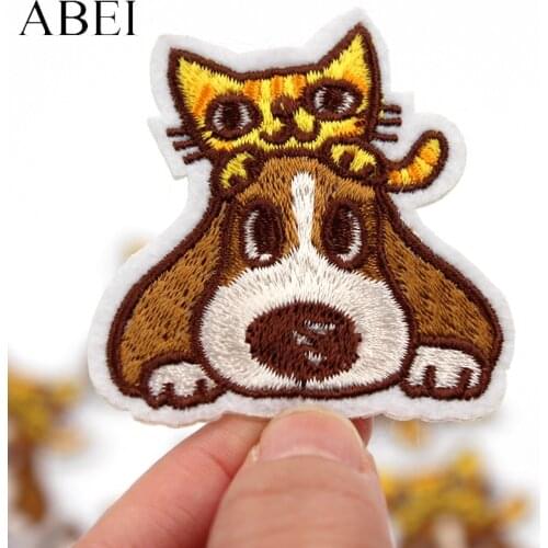 10pcs Cartoon Cute Cat Dog Patches Iron On Clothes Stickers DIY Jeans Coats Sweaters Appliques Sewing Animal Badge Wholesale