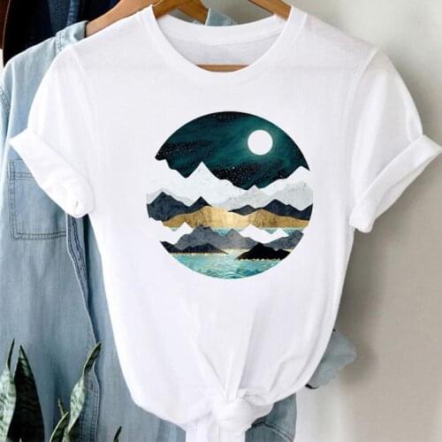New Women T Shirt Mountain and Sea Printed Tops Harajuku Graphic Tee Shirts Female Summer Casual T-shirt Women Cute T-shirts