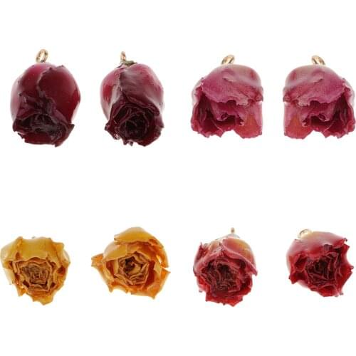 2pcs Epoxy Resin Dried Flower Charms Rose Pendants For DIY Earrings Findings