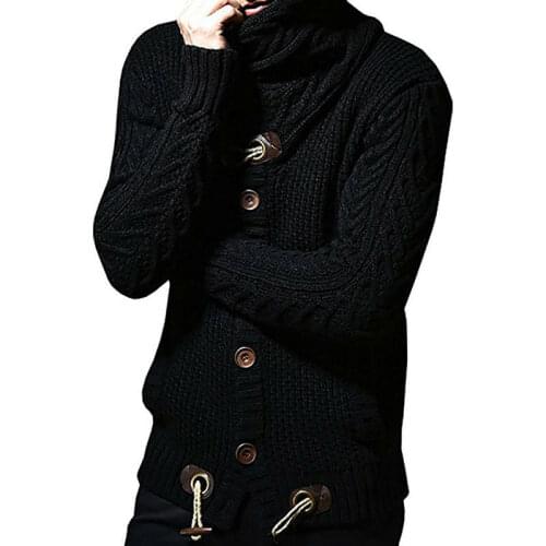 Casual Mens Knitted Cardigan Cowl Neck Horn Button Single Breasted Sweater Solid Color Fashion Delicate Comfortable Fashion