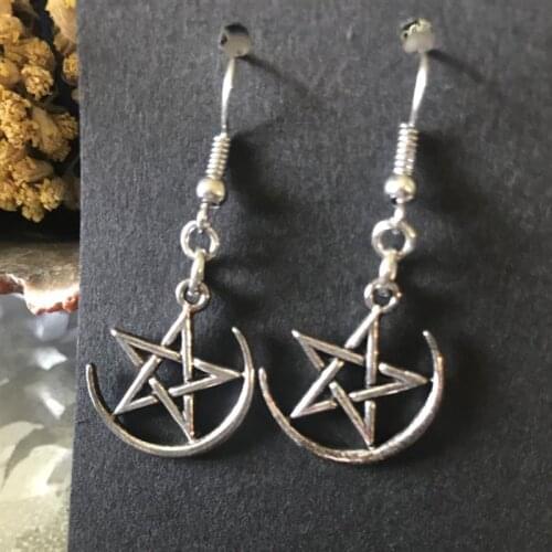 Crescent Moon Pentagram Earrings Witchy Goddess Pagan Druid Witchcraft Supplies Fashion Classical Jewellery 2020 New Women Gift