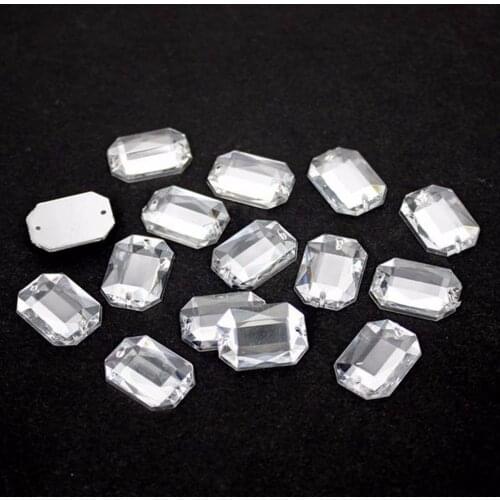 Sewing Rectangle Beads 10X14mm 13x18mm 18x25mm Flatback Taiwan Acrylic Beads Crystal Clear Sew On DIY Beads For Wedding Dress