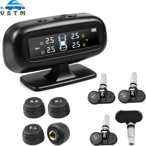 TPMS Car Tire Pressure Alarm Monitor System Solar power charging Display Intelligent Temperature Warning with 4 Sensors