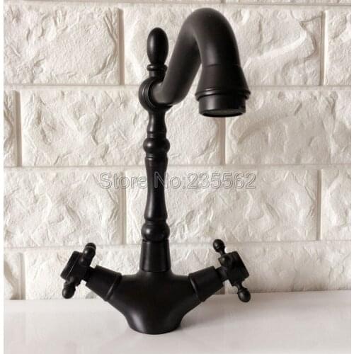 Black Oil Rubbed Bronze Single Hole Deck Mount Swivel Spout Kitchen Sink Bathroom Vessel Basin Faucet Mixer Tap Lnf382