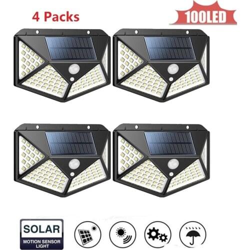 100LED Solar Light Outdoor Solar Powered LED Garden Light Waterproof Emergency Wall Lamp With Cable 4 sided 270°lighting scope W