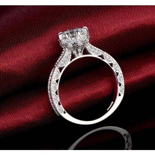 YINHED 2017 New Design 100% Pure Sterling Silver Wedding Rings for Women AAA Zircon Flower Engagement Ring Vintage Jewelry ZR323