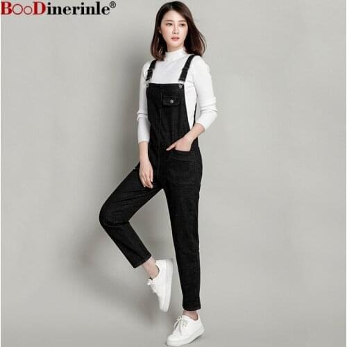 Plus Size 8XL Womens Denim Overalls Women Autumn 2020 Fashion Black Wide Leg Pants Womens Loose Casual Jumpsuit BOoDinerinle