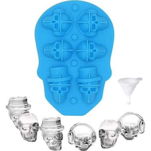 1PCS 18.2 x 12.7 x 4cm 3D Skull Ice Square Ice Making Box 6 Skull Ice Squares Reusable Whisky Ice Hockey Ice Square Mold