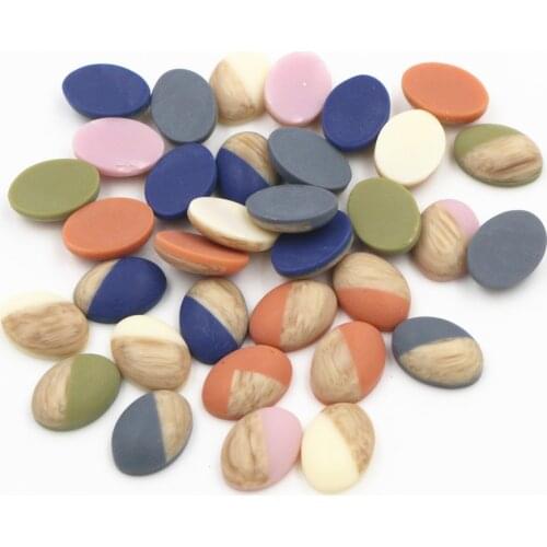 10x14mm 13x18mm 40pcs/Lot Oval Wood grain Frosted imitation leather Style Mix Color Flat back Resin Cabochons Cameo Button