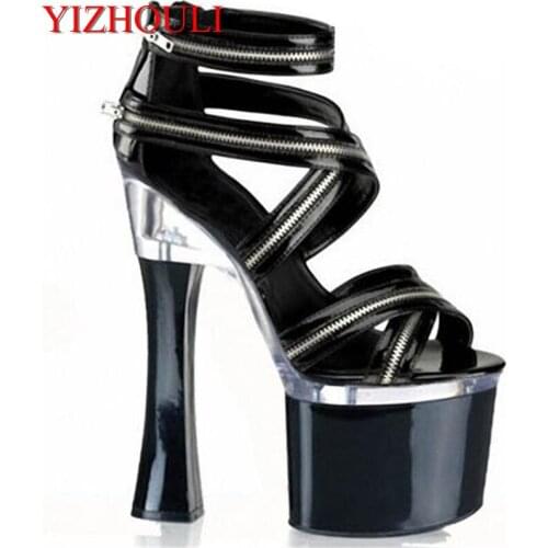 7 Inch Sexy Clubbing High Heels Zip Platform Fashion Rome Gladiator Shoes 18cm Exotic Dancer Shoes Strappy Sandals