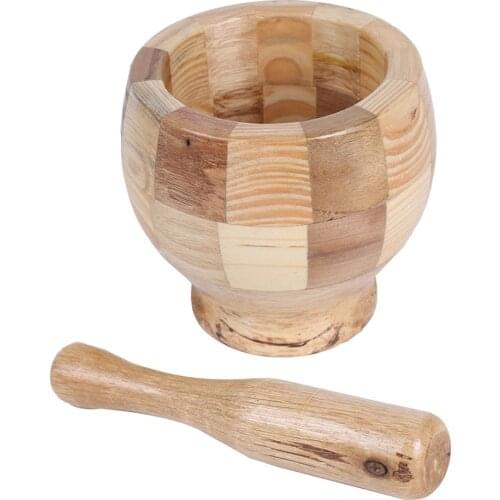 1 Set Wooden Garlic Pot Garlic Grinder Set Kitchen Garlic Crush Pot Garlic Jar Wooden Splicing Garlic Mortar Tamper Random