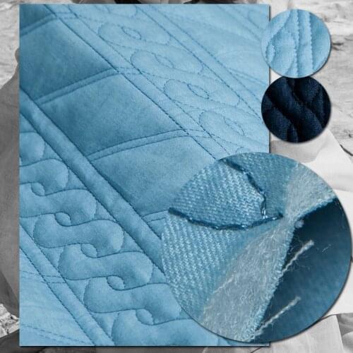 Double sides quilting twist pattern solid denim space cotton fabric, sewing for top, coat, jacket, craft by the yard