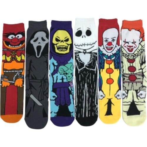 Horror Movie Socks Clown Ghost Skull Print Crzay Socks Funny Cartoon Novelty Socks Cotton Street Style Dress Horror Skate Socks