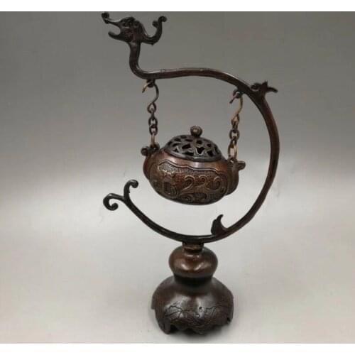 Chinese Antique Old copper hand-made dragon-shaped pendant incense burner h171