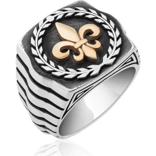Silver Lily flower Pattern Men 'S Ring